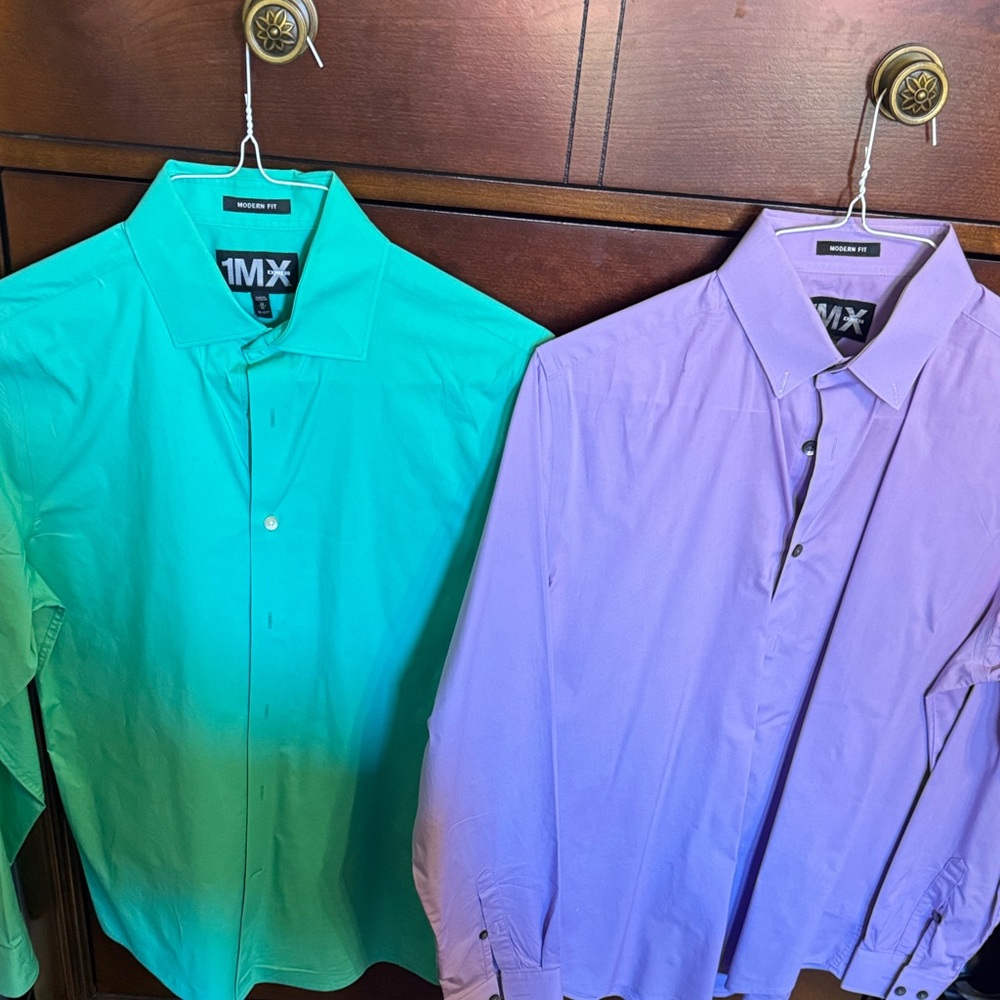 Express Men's Teal and Lavender Dress Shirts - Set of 2